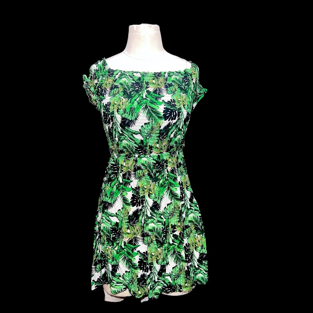 SALTY LEMON | GIRLS COLD SHOULDER MINI LEAFY SUN DRESS SZ LARGE